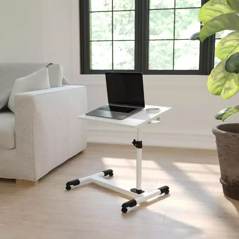 Bureau d'ordinateur mobile à hauteur réglable – Structure en acier, rotation à 360°, surface ventilée