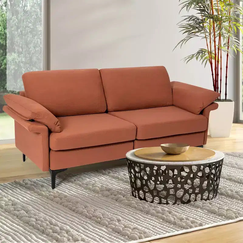 Causeuse en tissu moderne 2 places – Éponge haute densité, pieds en métal, vert armée