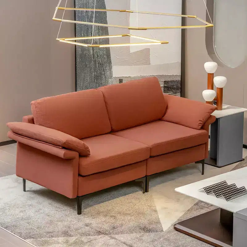 Causeuse en tissu moderne 2 places – Éponge haute densité, pieds en métal, vert armée