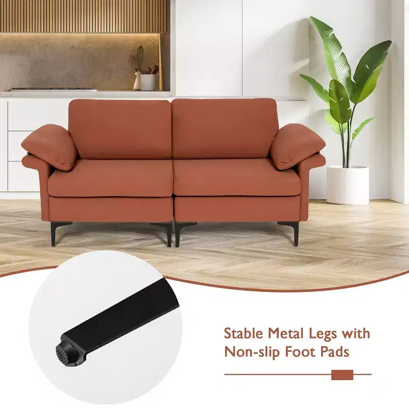 Causeuse en tissu moderne 2 places – Éponge haute densité, pieds en métal, vert armée