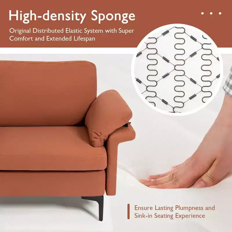 Causeuse en tissu moderne 2 places – Éponge haute densité, pieds en métal, vert armée