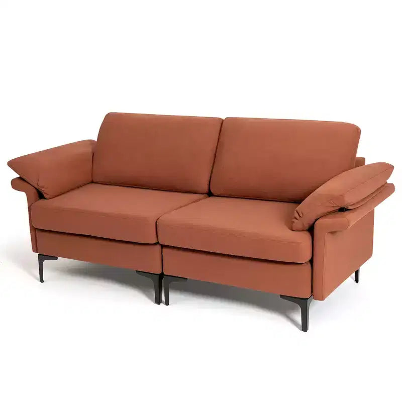 Causeuse en tissu moderne 2 places – Éponge haute densité, pieds en métal, vert armée