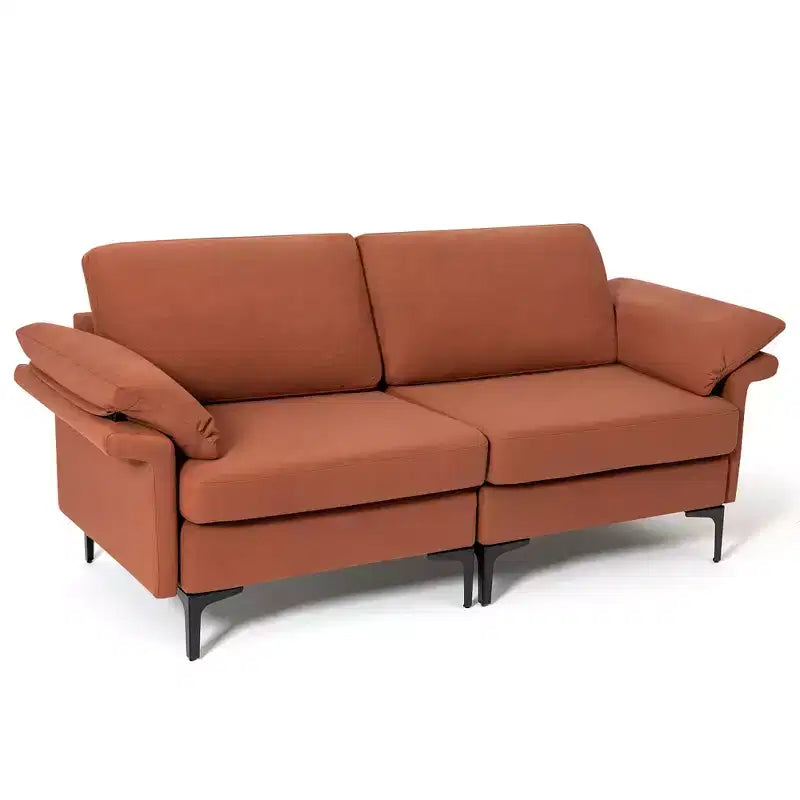 Causeuse en tissu moderne 2 places – Éponge haute densité, pieds en métal, vert armée