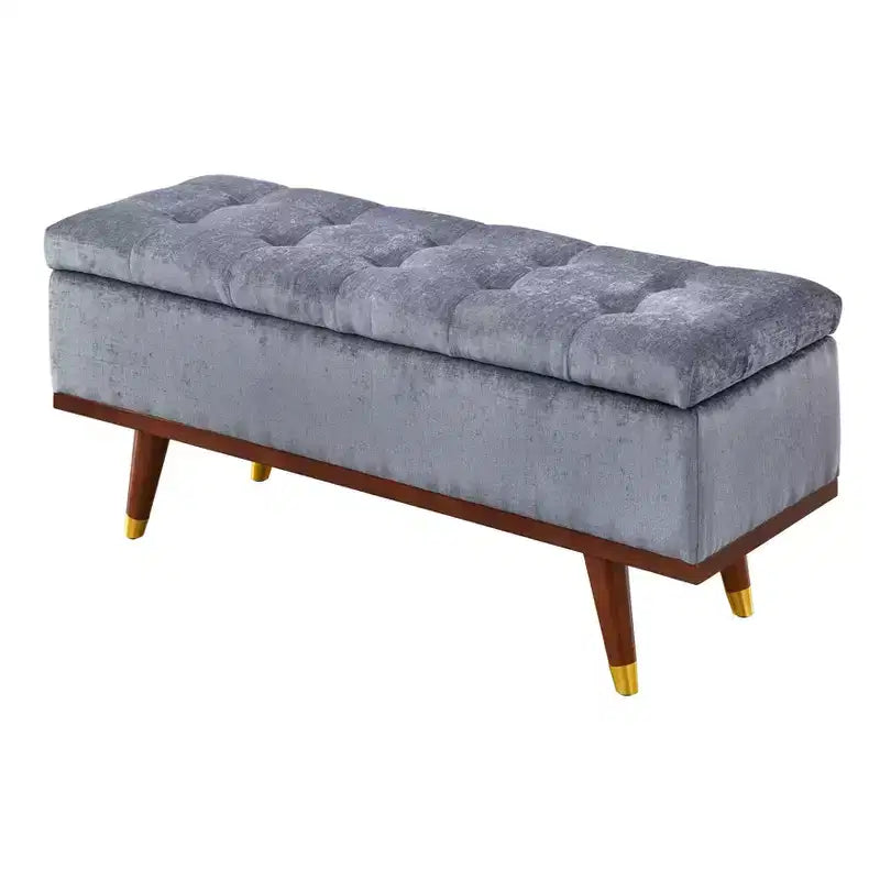Banc de rangement capitonné en chenille – 118 cm de large, coussin en mousse, rangement dissimulé
