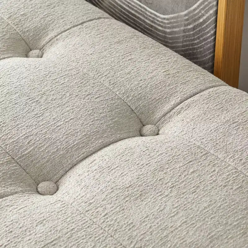 Banc de rangement capitonné en chenille – 118 cm de large, coussin en mousse, rangement dissimulé