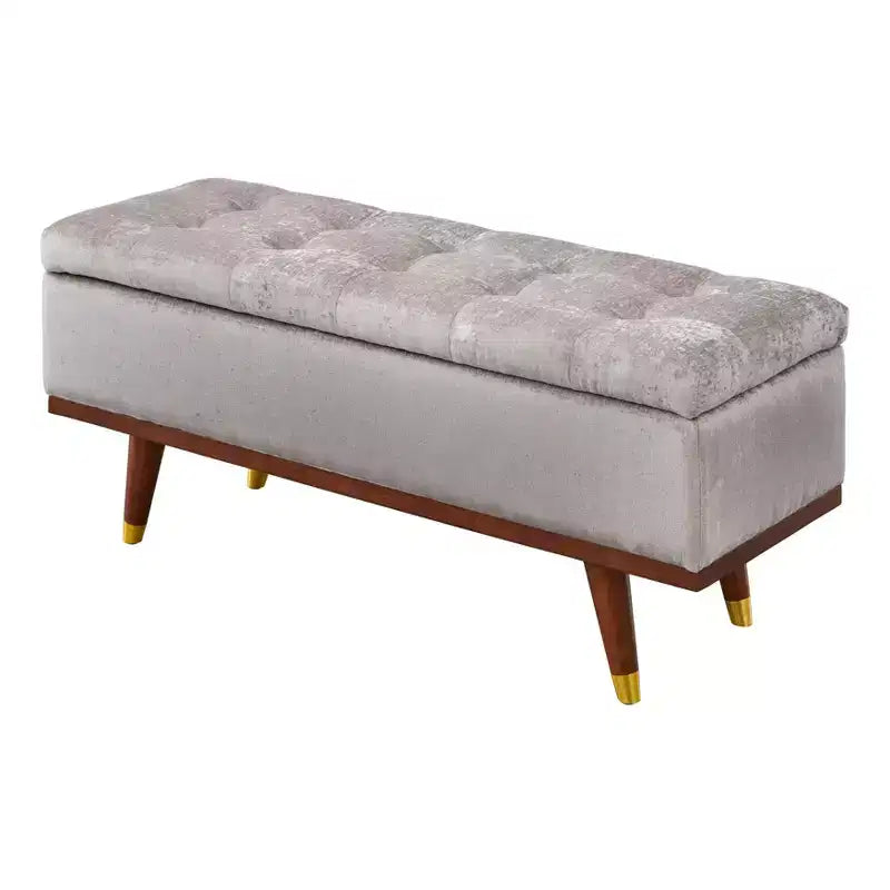 Banc de rangement capitonné en chenille – 118 cm de large, coussin en mousse, rangement dissimulé