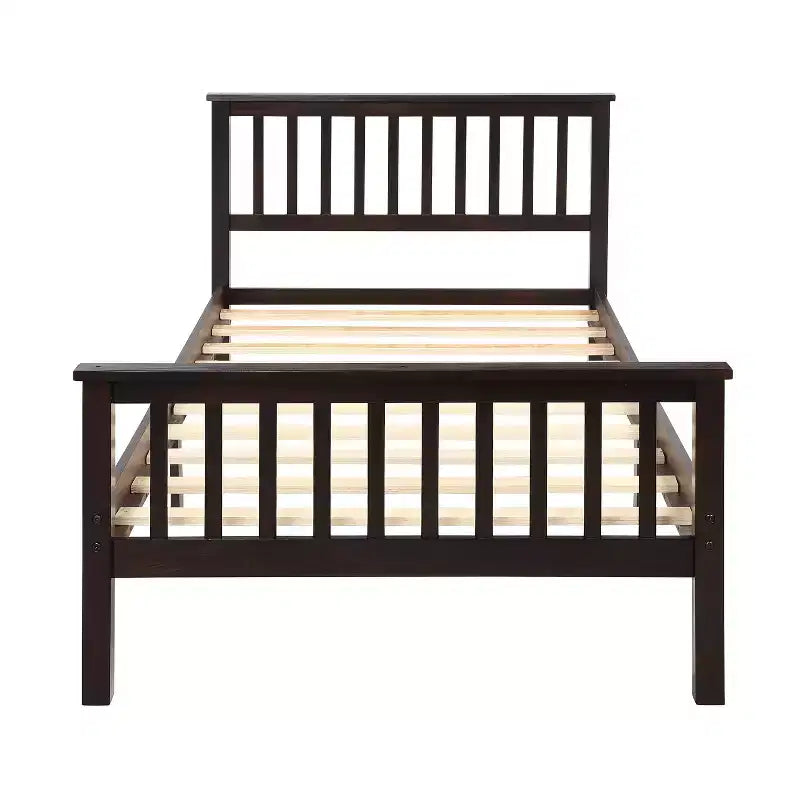 Lit plateforme double en bois avec tête et pied de lit