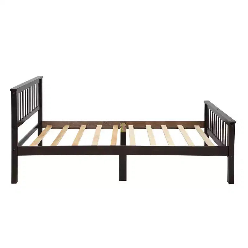 Lit plateforme double en bois avec tête et pied de lit